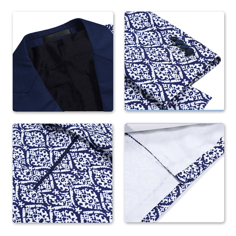 3-Piece Slim Fit Paisley Blue Suit Print Suit