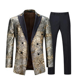 2-Piece Gold And Silver Printed Shiny Suits