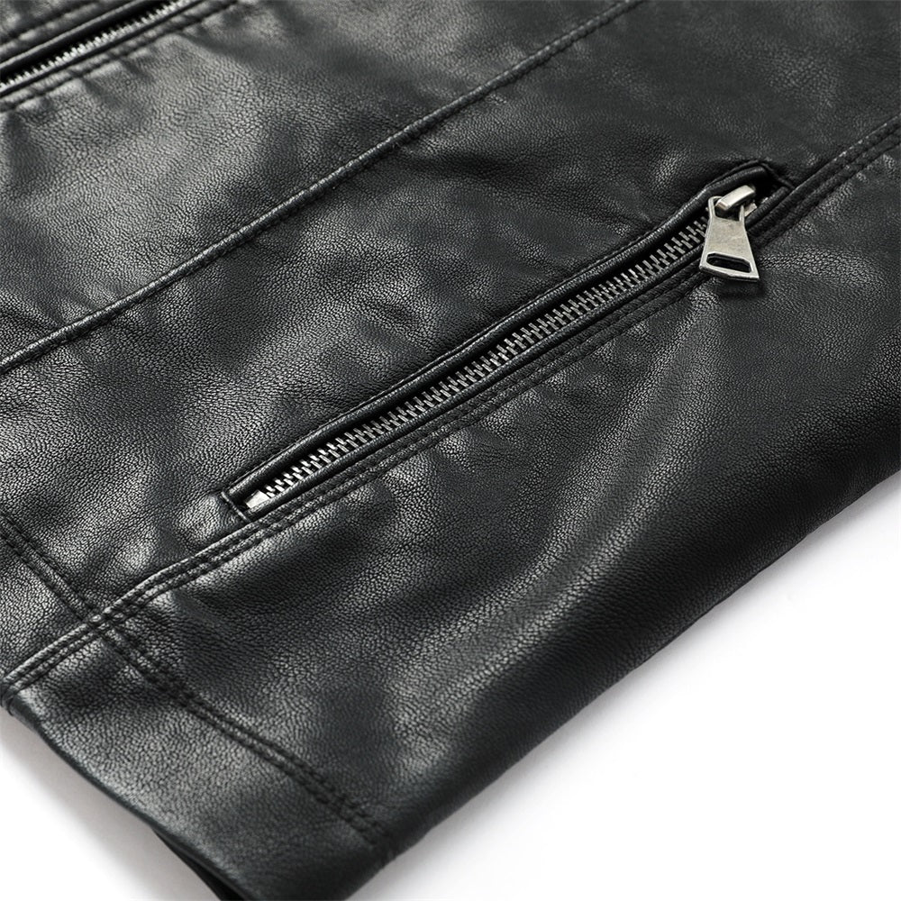 Men's Vintage Faux Leather Jacket Zip Up Motorcycle Bomber Outwear Black