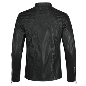 Men's Vintage Faux Leather Jacket Zip Up Motorcycle Bomber Outwear Black