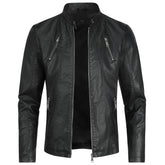 Men's Vintage Faux Leather Jacket Zip Up Motorcycle Bomber Outwear Black