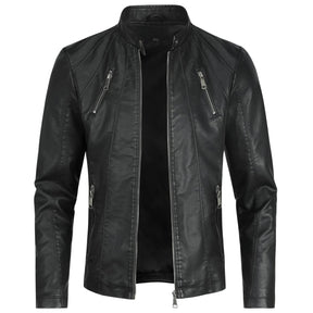 Men's Vintage Faux Leather Jacket Zip Up Motorcycle Bomber Outwear Black
