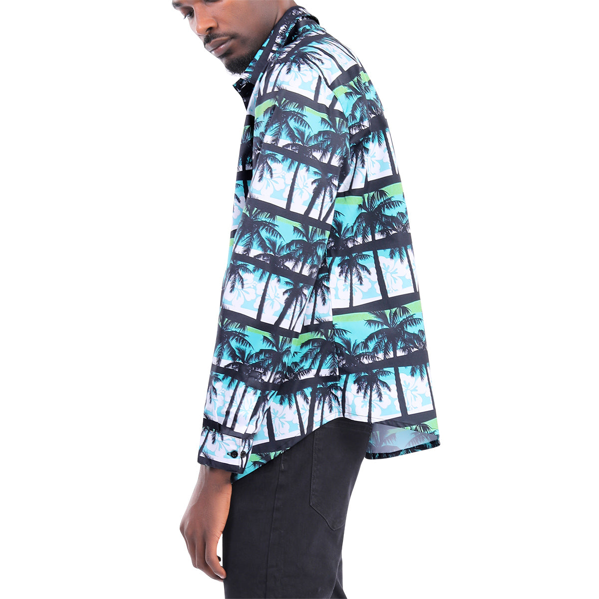 Coconut tree Pattern Print  Shirt Regular Fit Long Sleeve Casual Shirt For Men