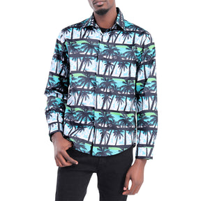 Coconut tree Pattern Print  Shirt Regular Fit Long Sleeve Casual Shirt For Men
