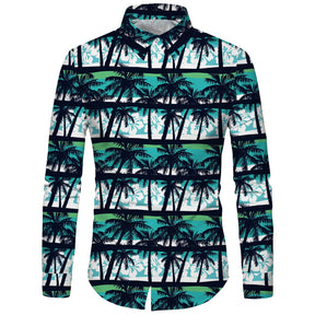 Coconut tree Pattern Print  Shirt Regular Fit Long Sleeve Casual Shirt For Men