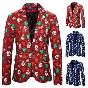 Mens Christmas Jacket Printed Slim Fit Dinner Blazer Red