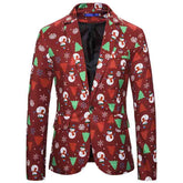Mens Christmas Jacket Printed Slim Fit Dinner Blazer Red