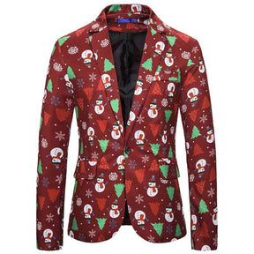 Mens Christmas Jacket Printed Slim Fit Dinner Blazer Red