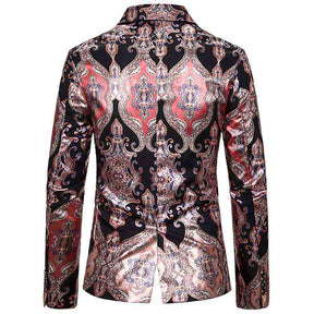 Men's Slim Fit Casual Fancy Printed Chic Blazer Jacket Floral Party Coats Red