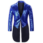 Blue Shiny Sequin Party Swallowtailed Coat
