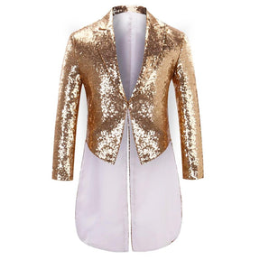 Gold Shiny Sequin Party Swallowtailed Coat