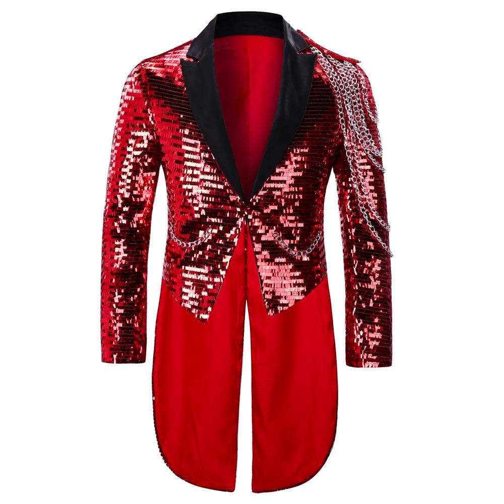 Red Shiny Sequin Party Swallowtailed Coat