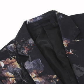 Slim Fit Floral Print Casual Black Blazer