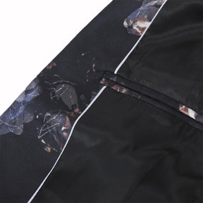Slim Fit Floral Print Casual Black Blazer