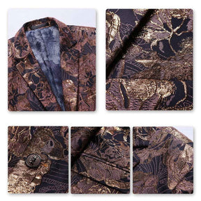 Slim Fit Jacquard Casual Gold Blazer