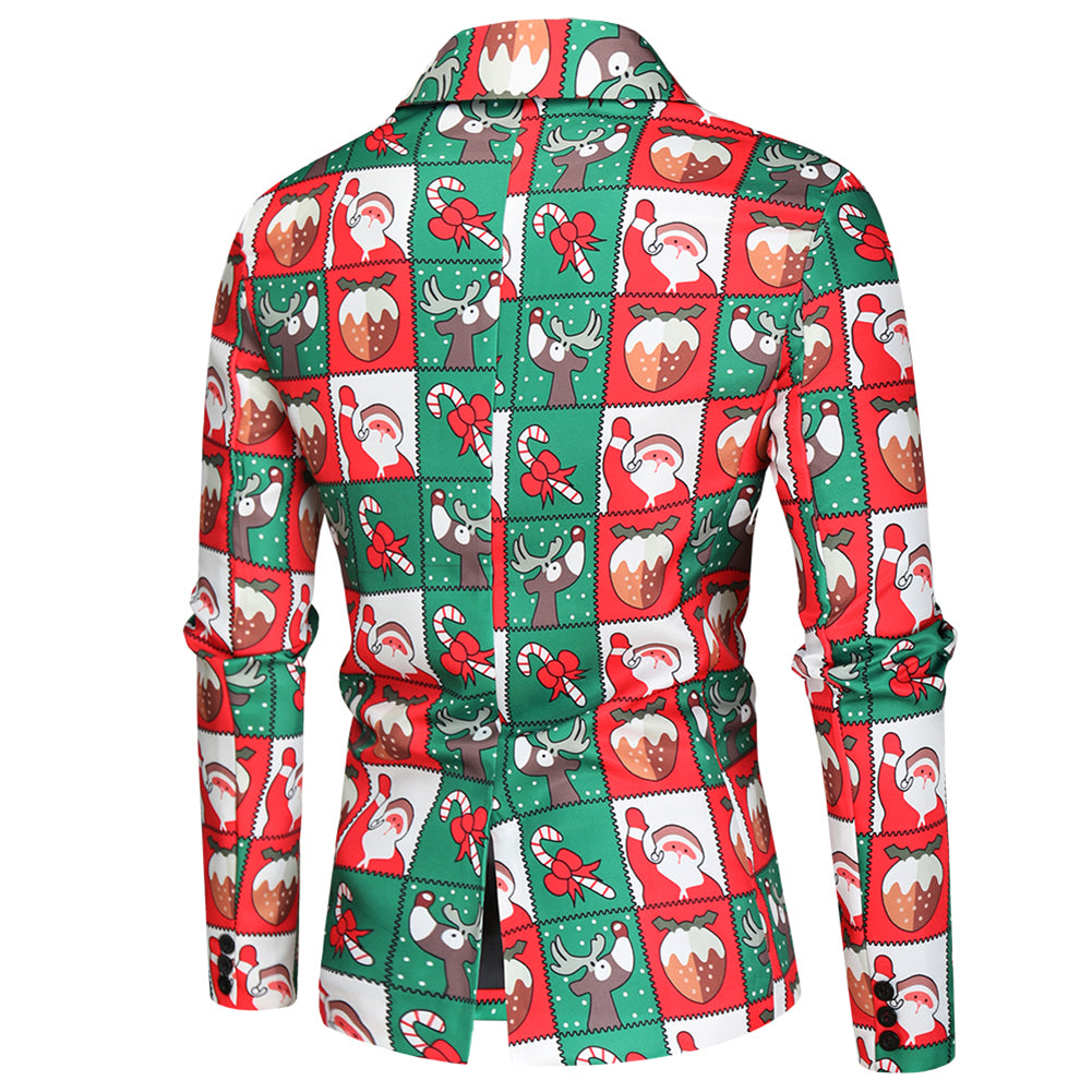 Men's 3-piece Santa Claus Christmas Print Suit Red & Green