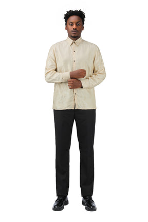 Slim Fit Embroidered Beige Paisley Shirt