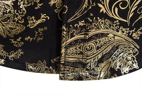 Slim Fit Bronzing Gold Leaves Shirt Black
