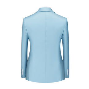 Men's Solid Color Double Breasted Business Suit Light Blue