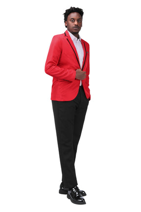 Men's One Button Solid Color Casual Blazer Red