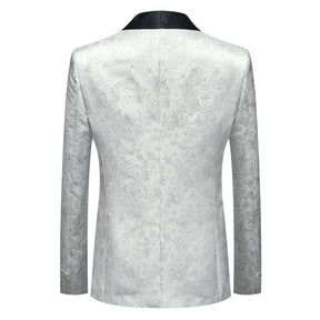 Men's Shawl Collar Print Suit 3-Piece Dress Suit White