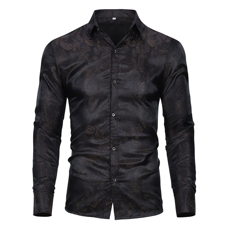 Slim Fit Embroidered Black Paisley Shirt
