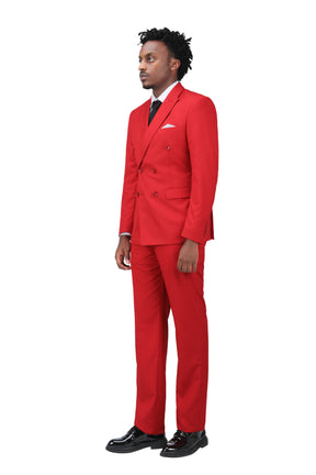 2-Piece Double Breasted Solid Color Red Suit