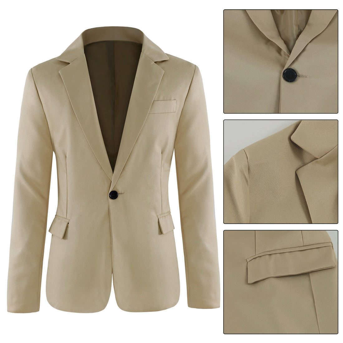 Men's Slim Fit Casual Blazer Jacket Khaki