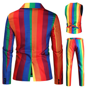 3-Piece Men's Stripe Rainbow Clown Celebration Suit