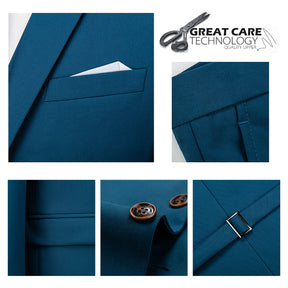 Men's Two-Button Back Slit Lapel Collar 3-Piece Suit Lake Blue