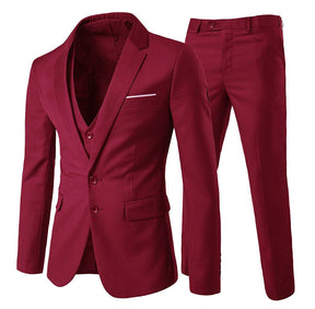 3-Piece Notched Lapel Casual Suit Maroon
