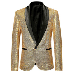 Shiny Sequin Jacket Gold Party Dinner Blazer