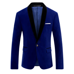 Blue Velvet Jacket Shawl Collar Design Blazer