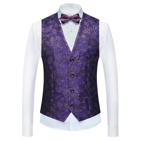 Men's Shawl Collar Print Suit 3-Piece Dress Suit Purple