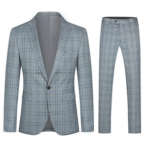 Plaid Stripe Suit Slim Fit 2-Piece Casual Suit Grey