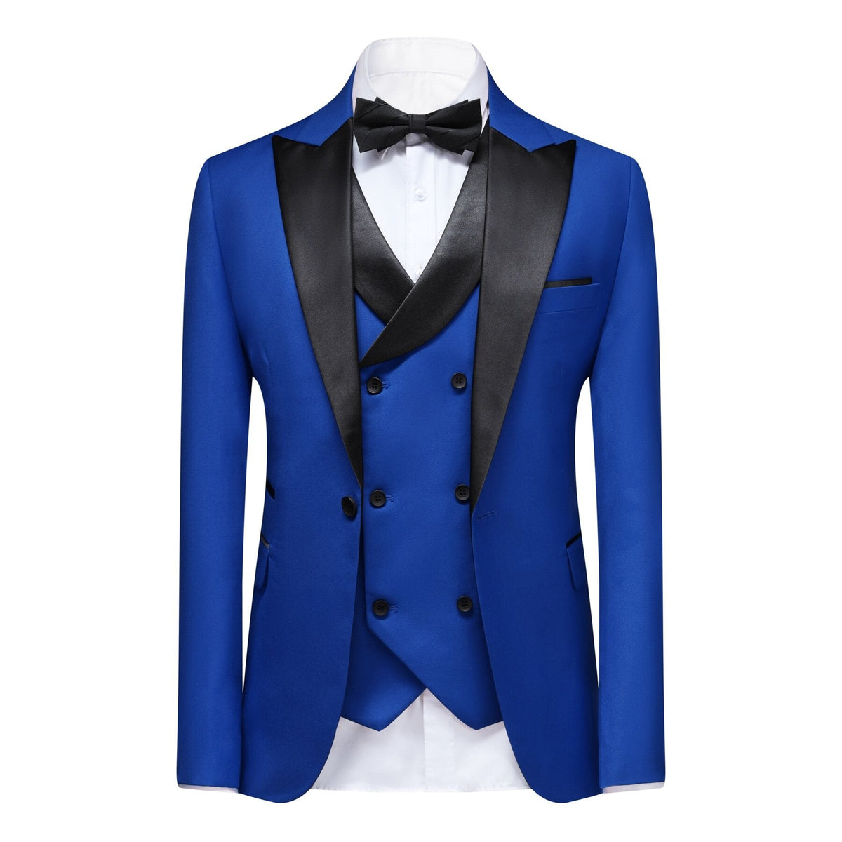 3-piece Men's Solid Color Notched Lapel Back Center Vent Suit Royal Blue