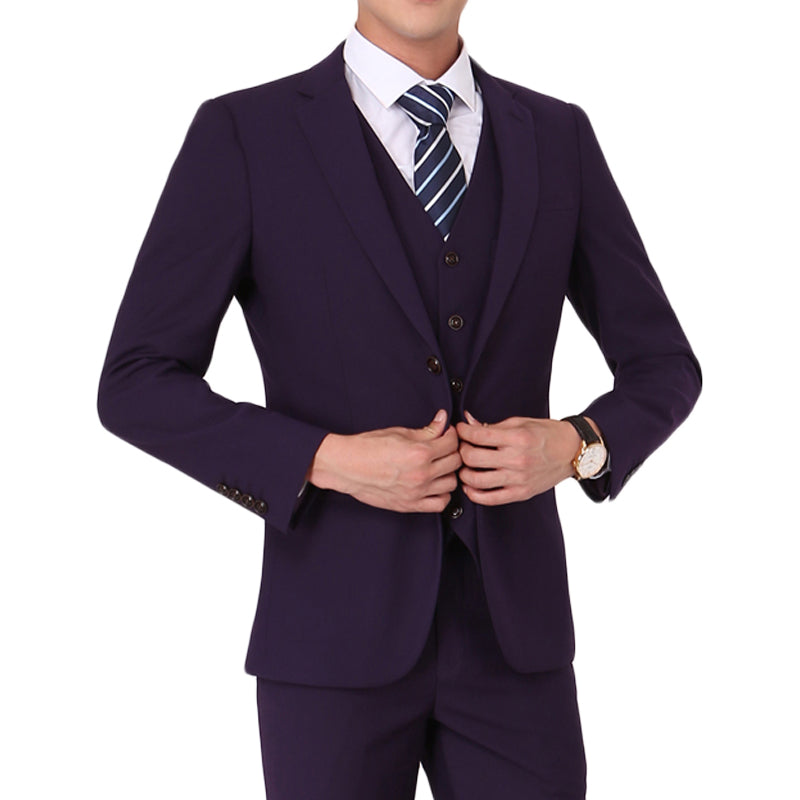Mens 3-Piece One Button Casual Suit Slim Fit Violets Suit