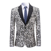 Leopard Print Slim Fit Casual Blazer Silver