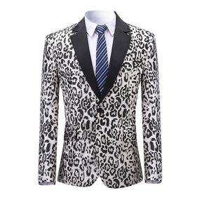 Leopard Print Slim Fit Casual Blazer Silver