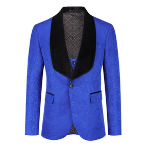 3-Piece Paisley Blue Suit Shawl Collar Suit