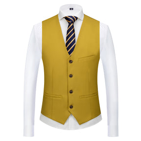 Men's Two-Button Back Slit Lapel Collar 3-Piece Suit Straw Yellow