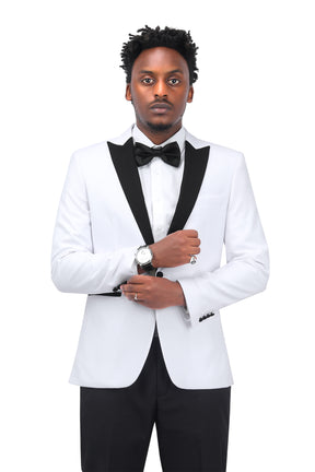 3 Piece Men's Suits One Button Slim Fit Peaked Lapel Tuxedo White