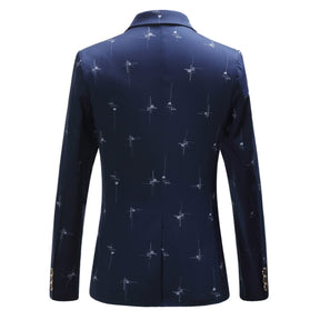 Men's Printed Single Breasted Slim Fit Blazer Star Blue