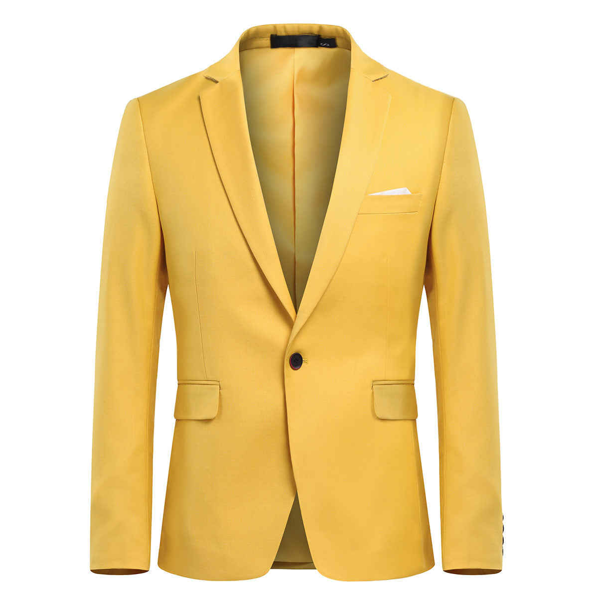 Mens Solid Color One Button Single Breasted Blazer Yellow