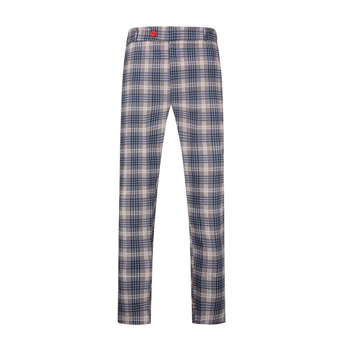 Men's Plaid Print Straight Casual Trousers Brown