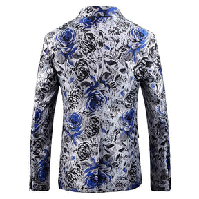Slim Fit Casual Floral Printed Blazer Blue