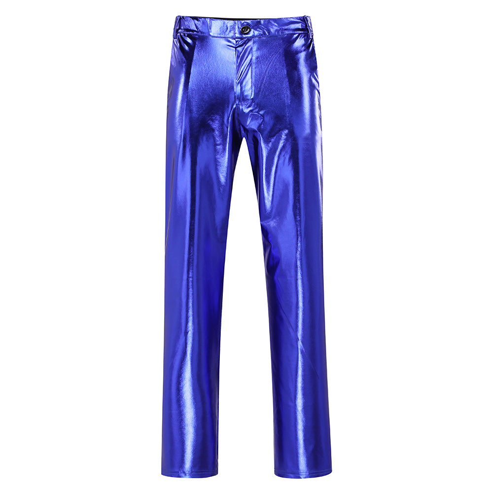 Slim Fit Hot Stamping Shiny Blue Pants