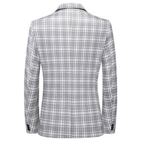Men's Autumn One Button Casual Plaid Jacket Light Grey