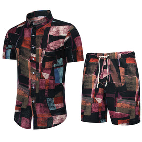 2-Piece Abstract Squares Print Style Summer Suit