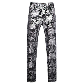 2-Piece Slim Fit Stylish Dress Floral Suit Silver